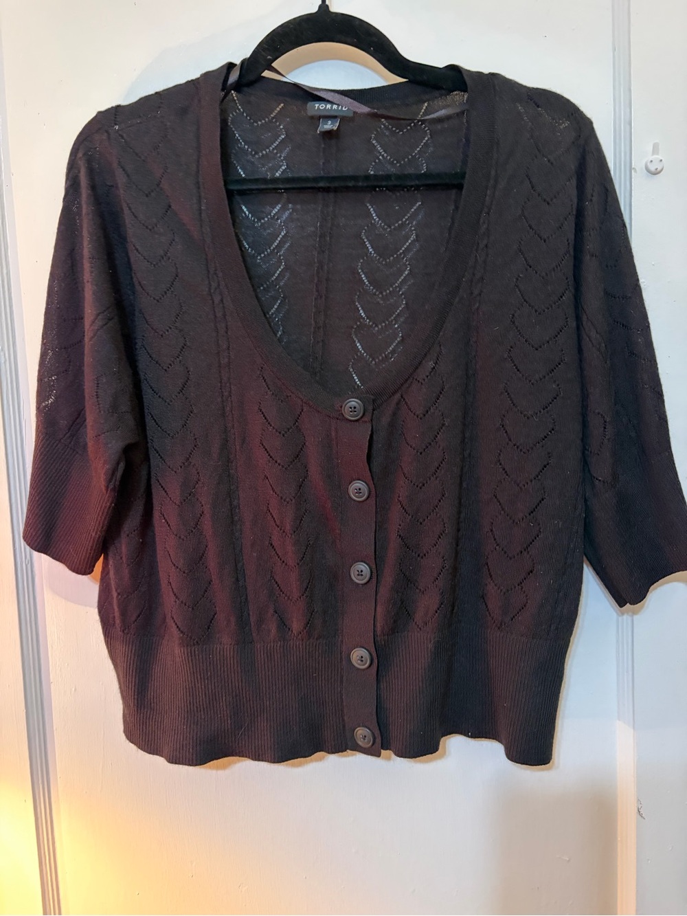 torrid Black Pointelle Short-Sleeve Cardigan